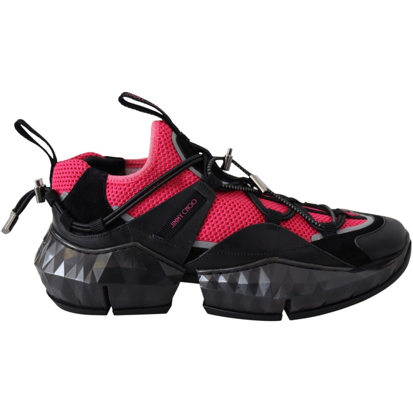 Jimmy Choo Electric Elegance Leather Mesh Sneakers diamond-black-pink-leather-sneaker