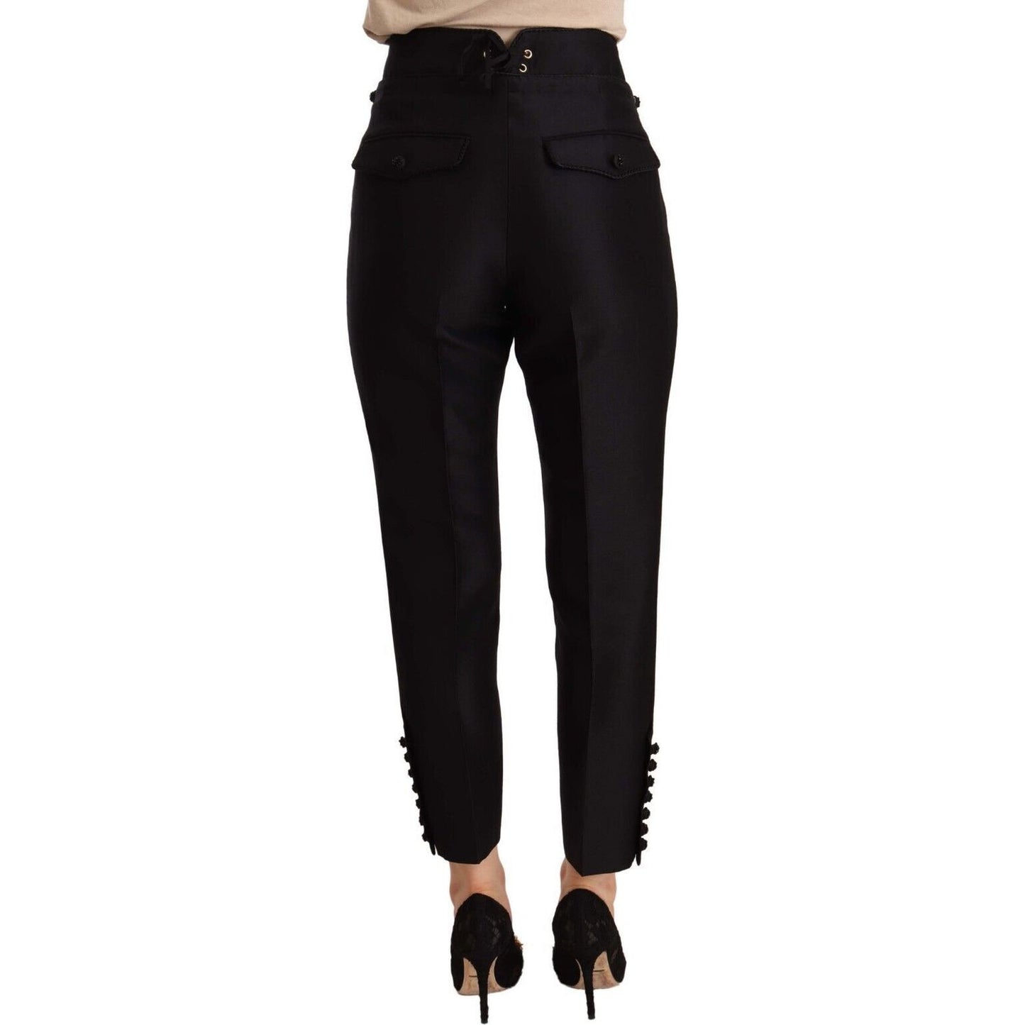 Dsquared² Chic High-Waist Cropped Trousers black-button-embellished-cropped-high-waist-pants