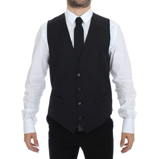 Dolce & Gabbana Elegant Gray Striped Dress Vest gray-stretch-formal-dress-vest-gilet-1