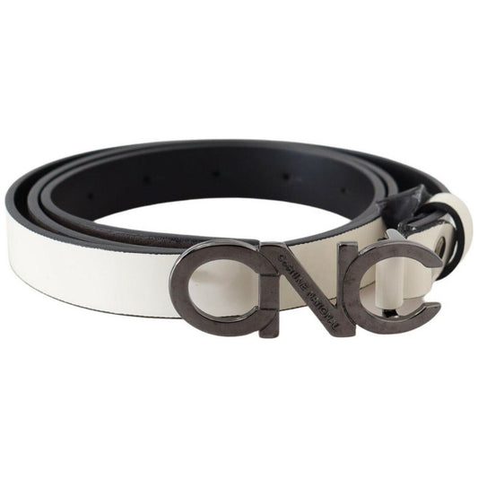 Costume National Metallic Gray Italian Leather Fashion Belt WOMAN BELTS belt-mettalic-gray-leather-logo-belt