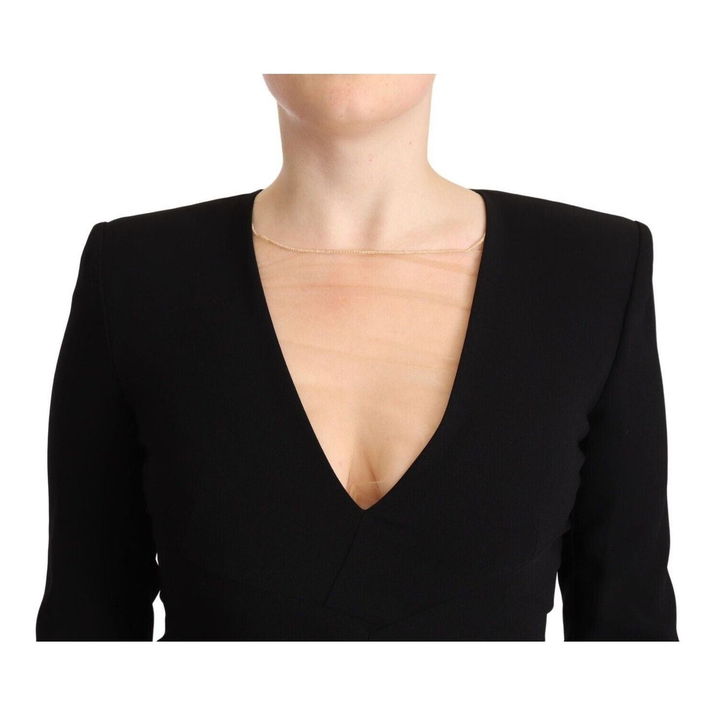 Dsquared² Elegant Black V-Neck Mini Dress black-long-sleeves-deep-v-neck-mini-sheath-dress