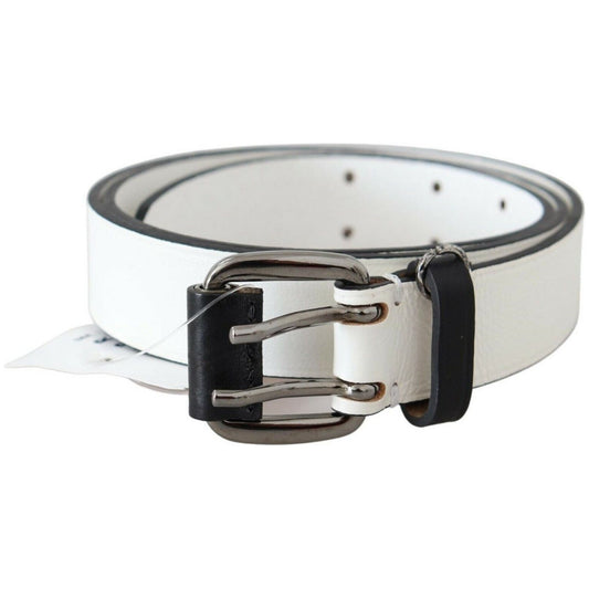 Costume National Chic White Leather Fashion Belt WOMAN BELTS white-genuine-leather-silver-buckle-waist-belt