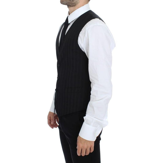 Dolce & Gabbana Elegant Striped Wool Dress Vest black-striped-stretch-dress-vest-gilet