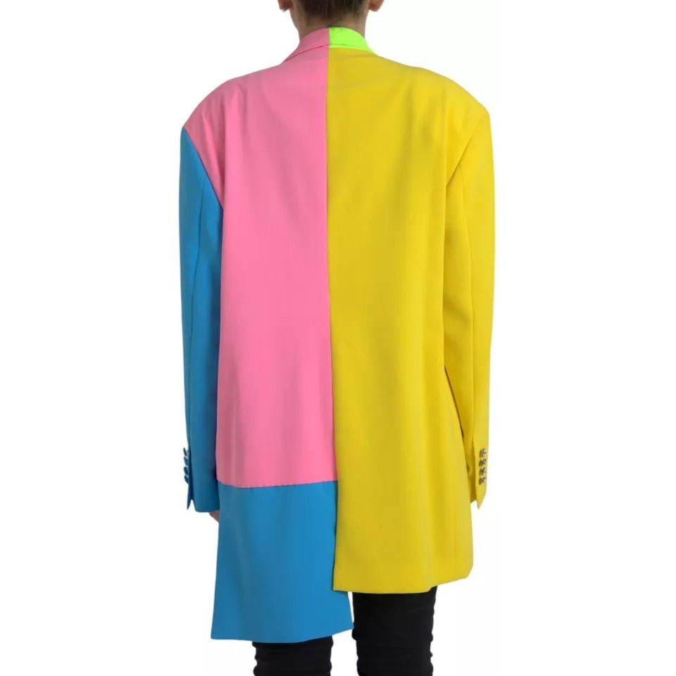 Multicolor Patchwork Peak Lapel Coat Jacket