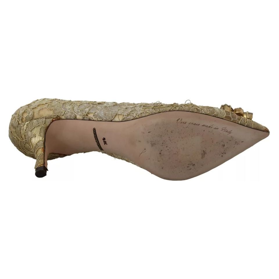 Gold Taormina Lace Crystal Heels Pumps Shoes