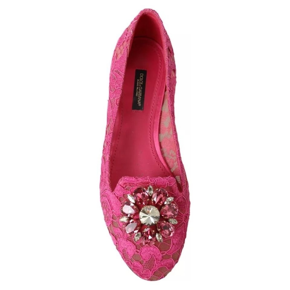 Pink Lace Crystal Ballet Loafers Shoes