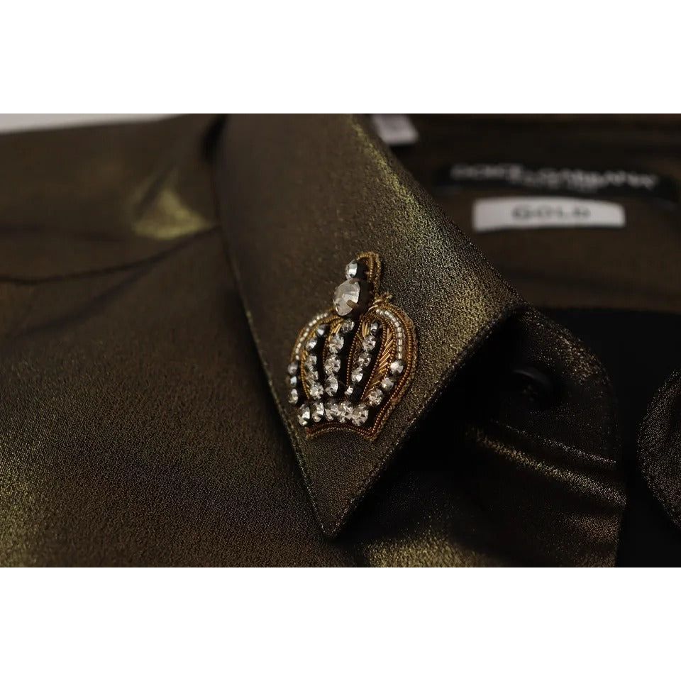Metallic Gold DG Embroidered Crown Silk Top Shirt