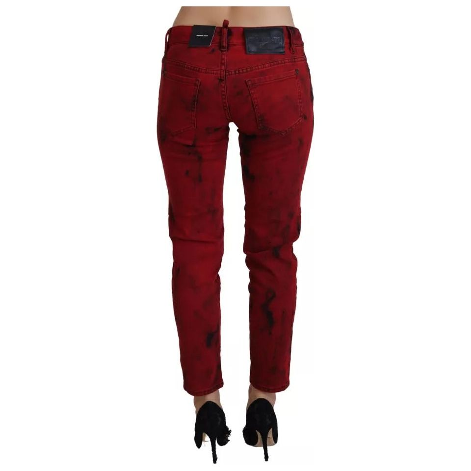 Dsquared² Red Low Waist Cotton Stretch Skinny Pants red-low-waist-cotton-stretch-skinny-pants