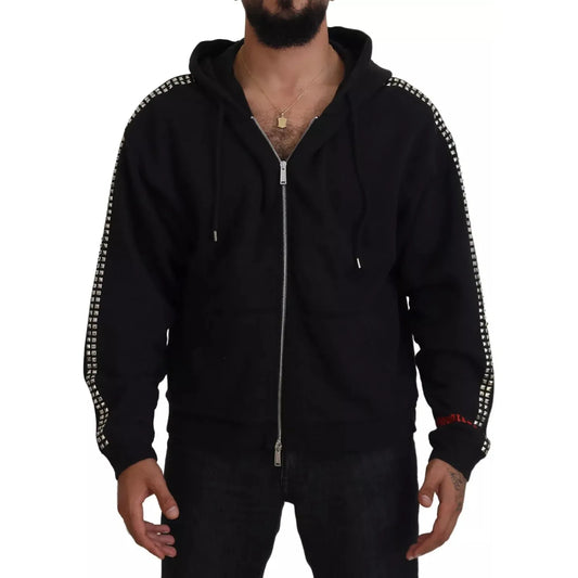 Black Embellished Full Zip Hooded Sweater