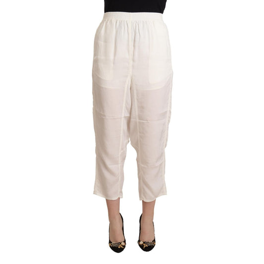 Maison Margiela White High Waist Cropped Women Trouser Pants