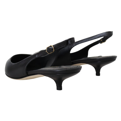 Dolce & Gabbana Black Leather Slingbacks Heels Pumps Shoes
