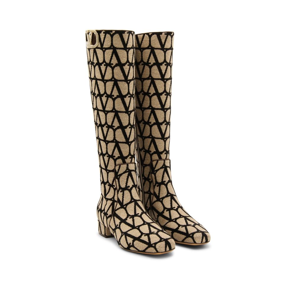 Valentino Garavani Beige Canvas Flat Boots