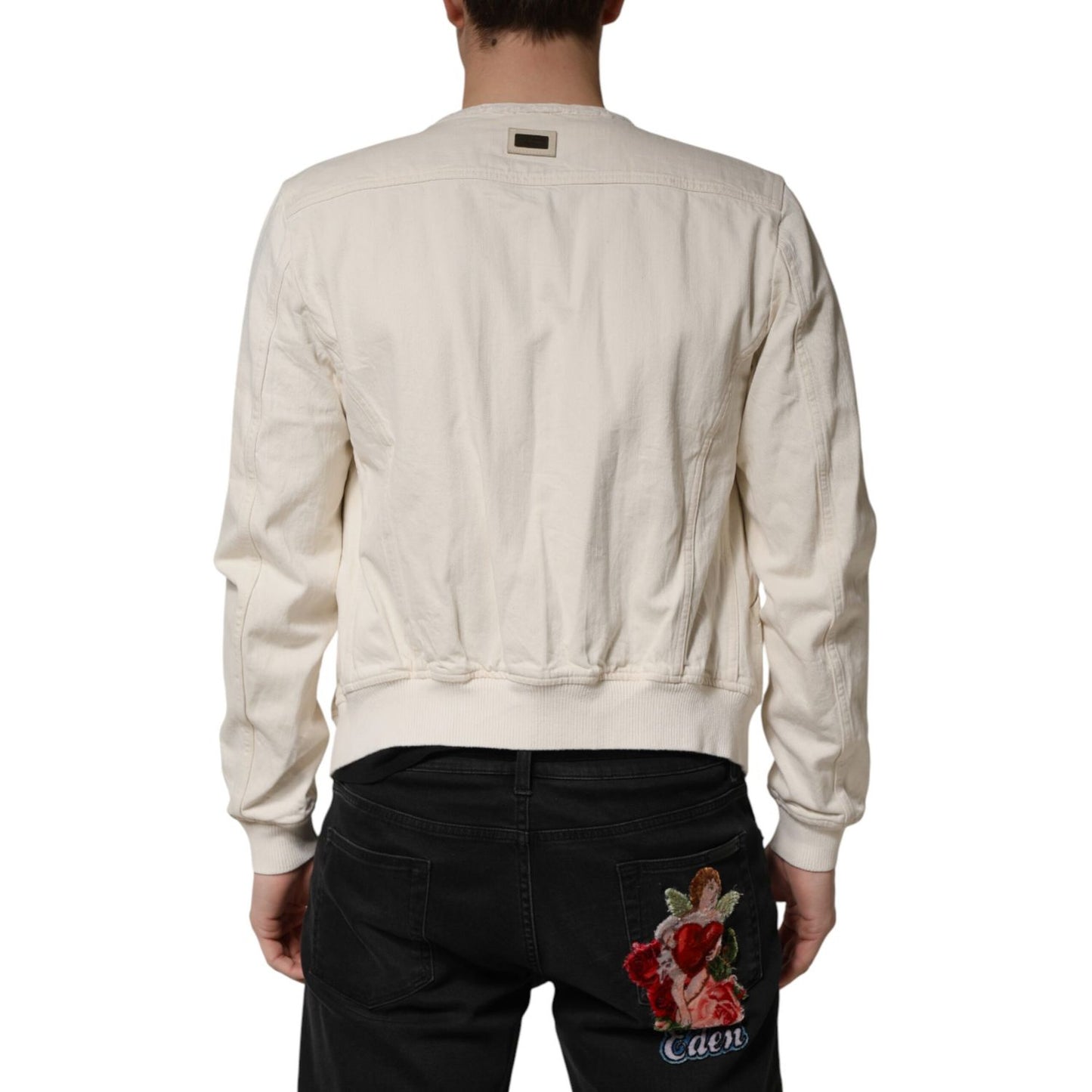 Dolce & Gabbana Off White Cotton Full Zip Denim Men Blouson Jacket