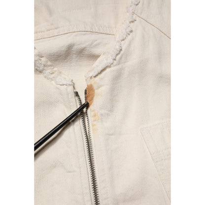 Dolce & Gabbana Off White Cotton Full Zip Denim Men Blouson Jacket