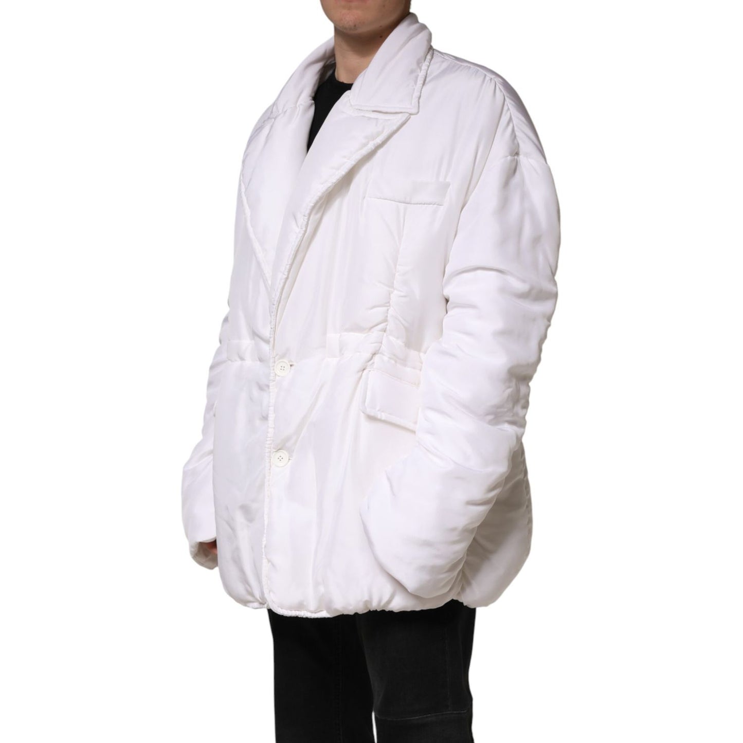 Dolce & Gabbana White Silk Padded Parka Men Coat Jacket