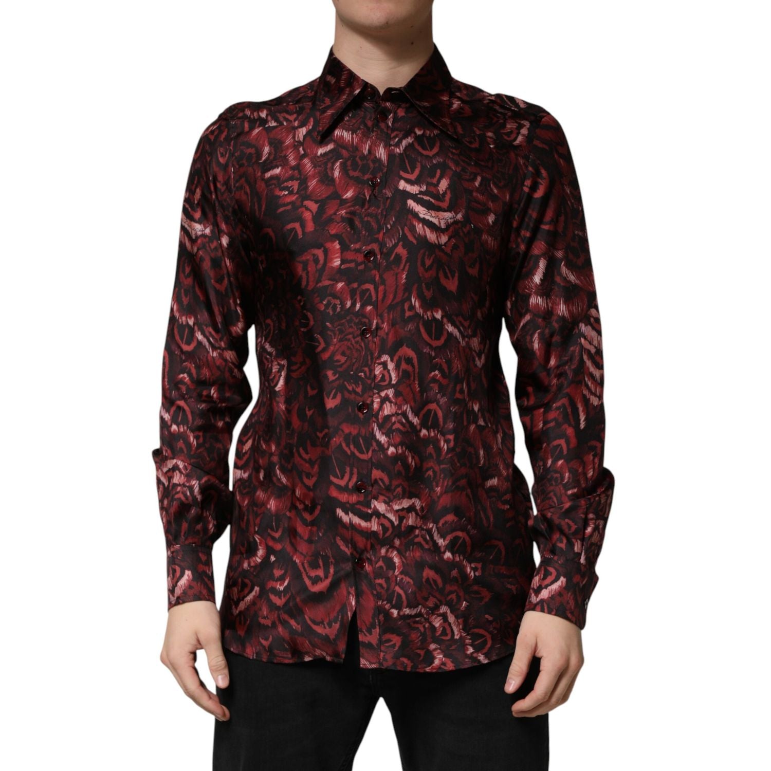 Dolce & Gabbana Bordeaux Patterned Collared Men Dress Shirt