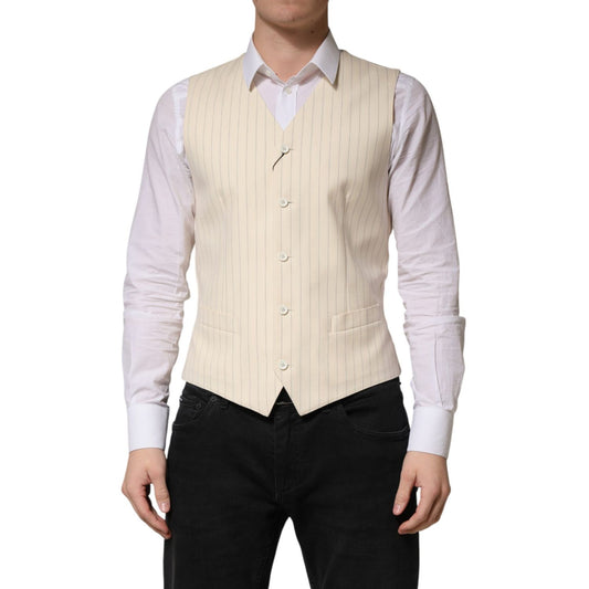 Dolce & Gabbana Beige Stripes Wool Dress Men Waistcoat Vest