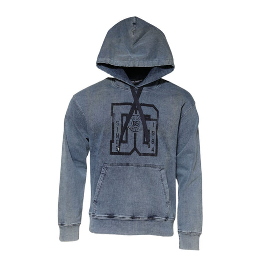 Dolce & Gabbana Blue Cotton Logo Hooded Sweatshirt  Sweater
