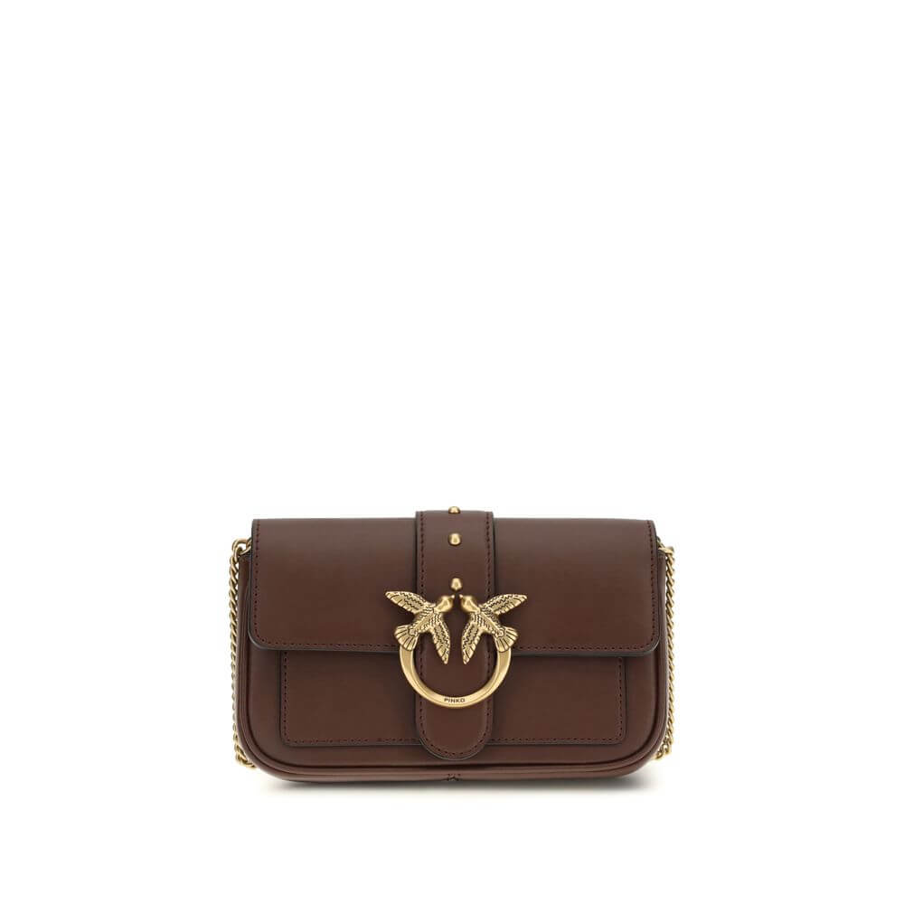 PINKO Brown Calf Leather Bos Taurus Shoulder Bag