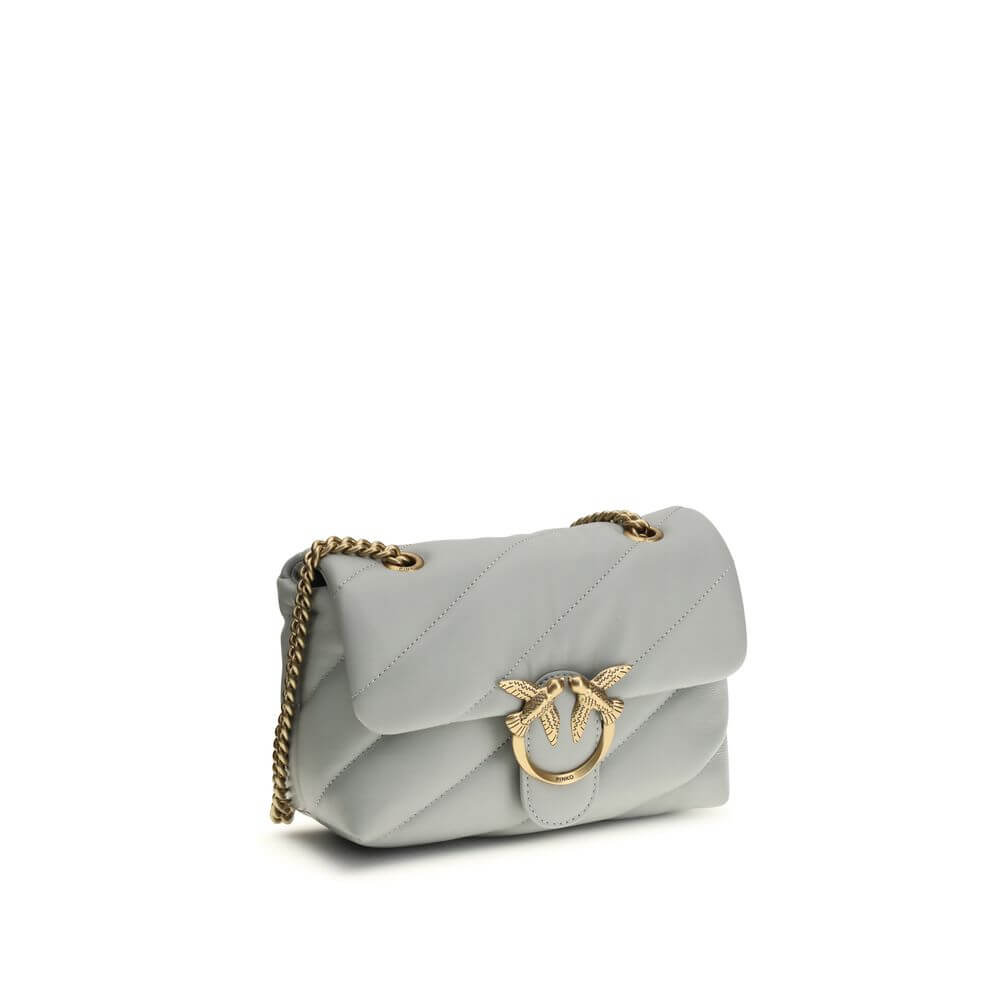 PINKO Gray Calf Leather Bos Taurus Shoulder Bag