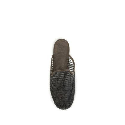 Brunello Cucinelli Gray Calf Leather Bos Taurus Mules