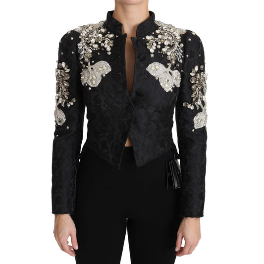Dolce & Gabbana Black Jacquard Crystal Floral Jacket