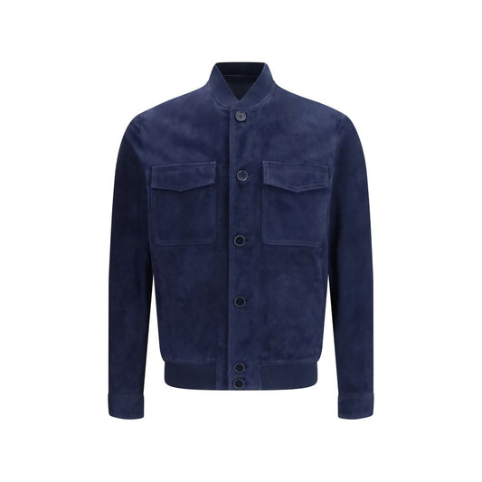 Salvatore Santoro Blue Calf Leather Bos Taurus Shell Jacket 1728,72470364320,Blue,Clothing,IT50 | L,IT52 | XL,Jackets & Coats - Clothing,Men,New with tags,Salvatore Santoro,Shell Jackets - Jackets & Coats - Clothing