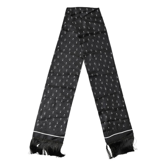 Dolce & Gabbana Black White Silk Dotted Print Foulard 140cm X 15cm Scarf