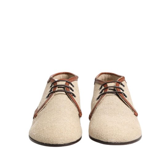 Dolce & Gabbana Beige Canvas Lace-Up Men Dress Derby Shoes