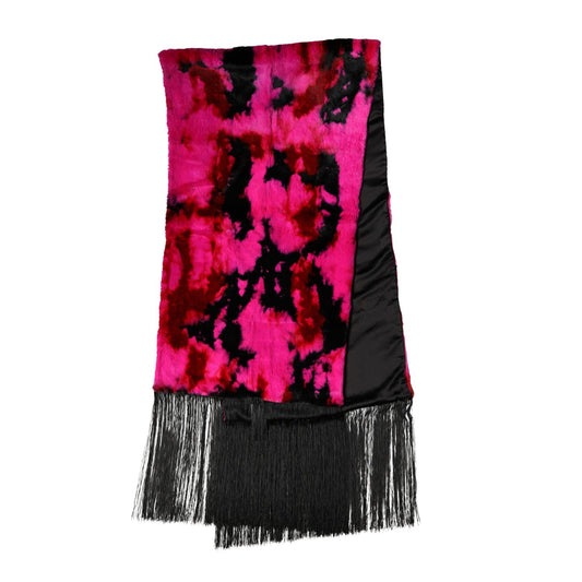 Dolce & Gabbana Pink Black Faux Fur Neck Wrap Fringes 200cm x 59cm Scarf