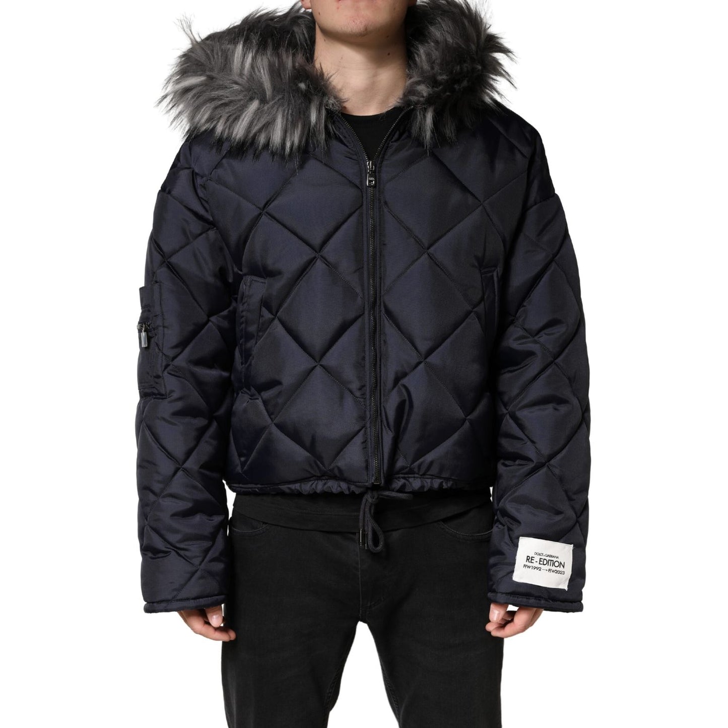 Dolce & Gabbana Black Quilted Fur Shearling Hooded Jacket
