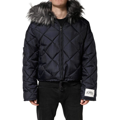 Dolce & Gabbana Black Quilted Fur Shearling Hooded Jacket