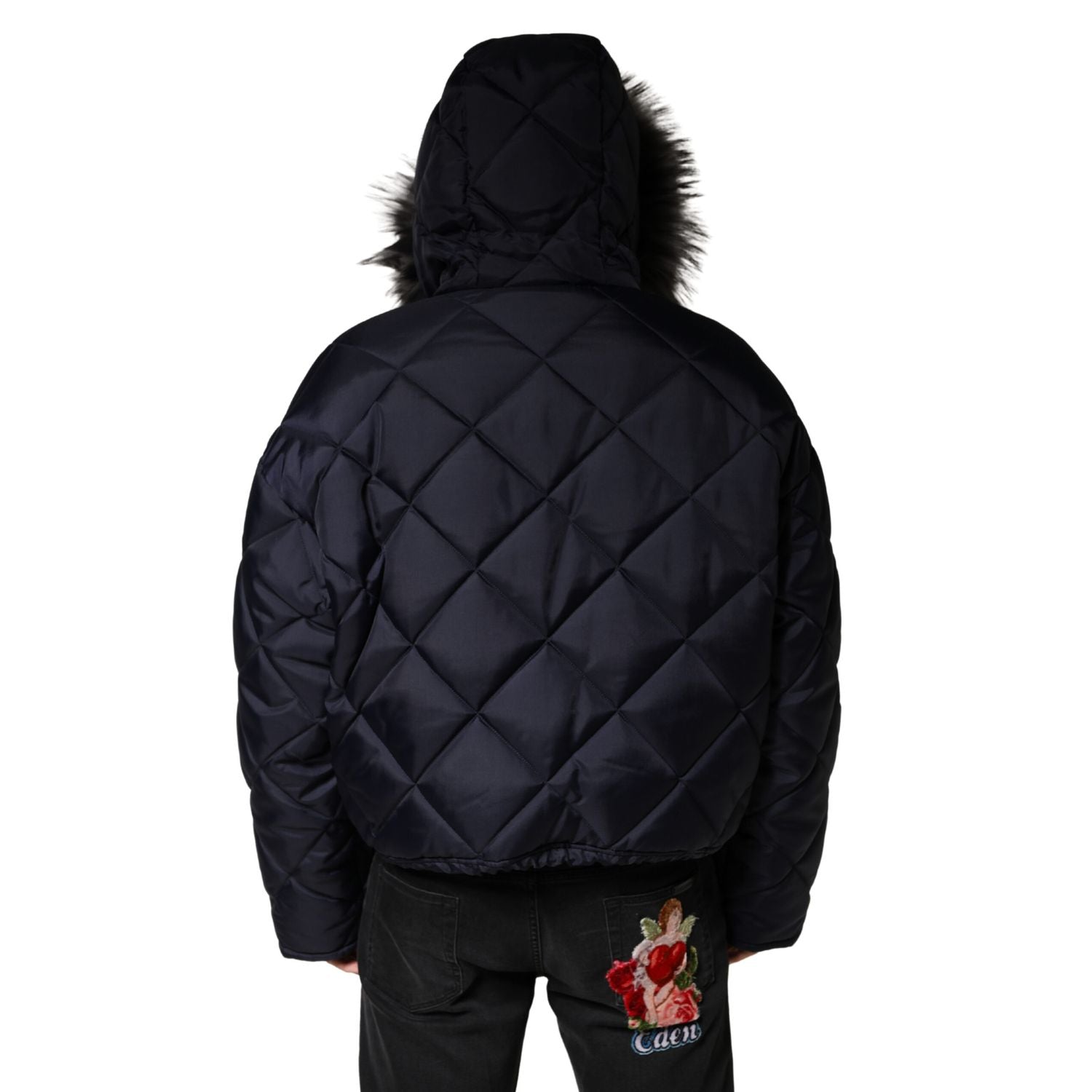 Dolce & Gabbana Black Quilted Fur Shearling Hooded  Jacket