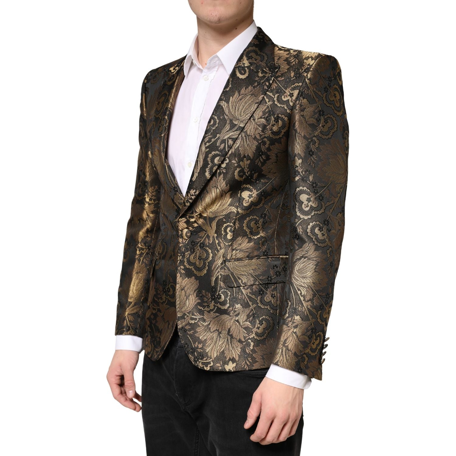 Dolce & Gabbana Gold Jacquard Single Breasted Tuxedo Blazer