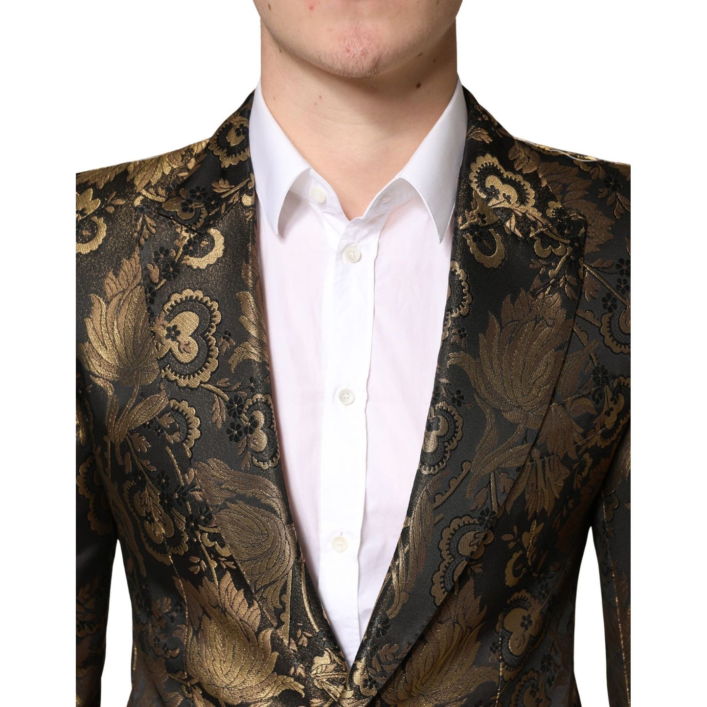 Dolce & Gabbana Gold Jacquard Single Breasted Tuxedo Blazer