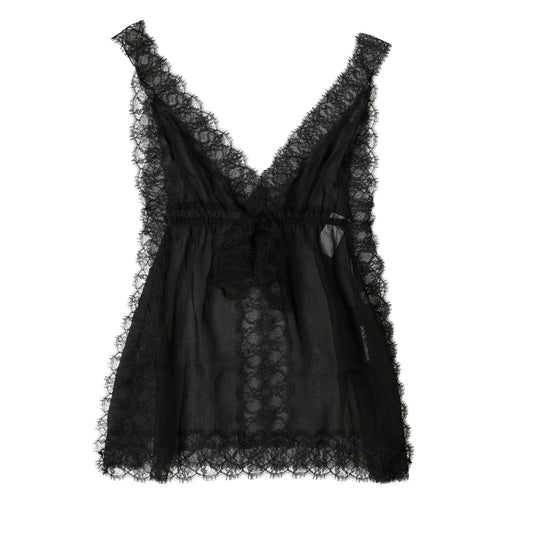 Dolce & Gabbana Black Silk Floral Lace Lingerie Top Underwear