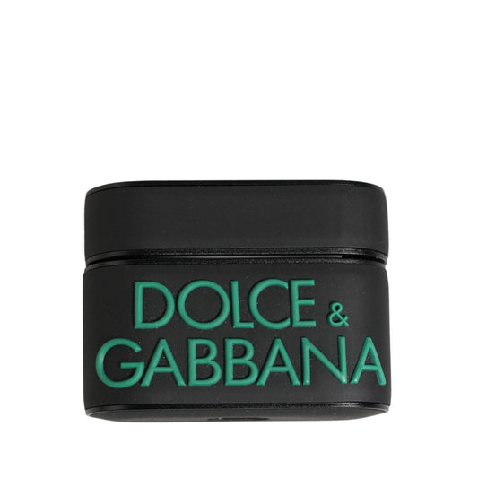 Dolce & Gabbana Black PVC Embossed Logo Flip Holder Women Airpods Case