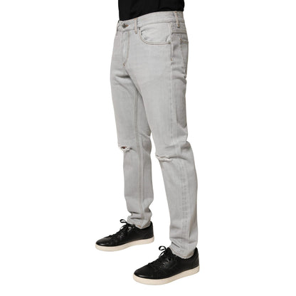 Dolce & Gabbana Light Gray Ripped Cotton Regular Denim Jeans