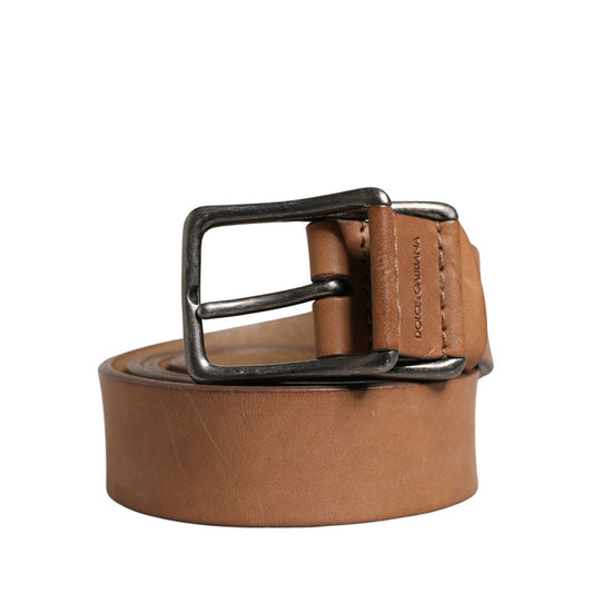 Dolce & Gabbana Men Brown Leather Classic Metal Buckle Belt