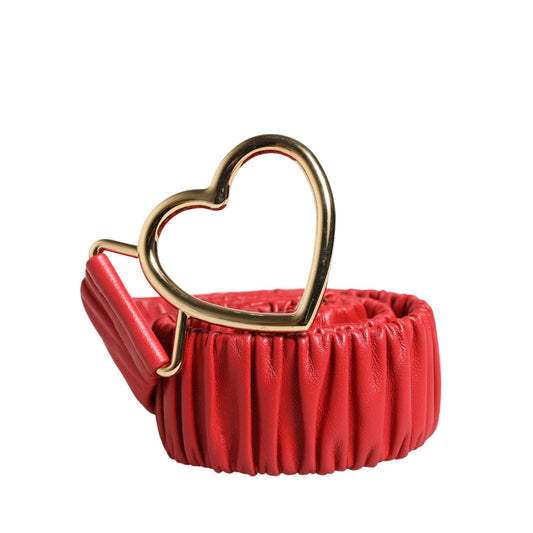 Dolce & Gabbana Red Leather Gold Heart Metal Buckle Belt