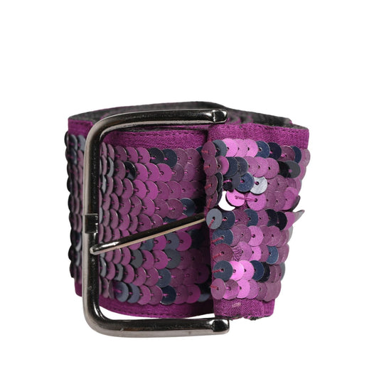 GF Ferre Women Purple Sequined Silver Metal Buckle Belt 1728,67345645728,75 cm / 30 Inches,80 cm / 32 Inches,85 cm / 34 Inches,Accessories,Belts - Accessories,GF Ferre,Material: 50% Polycarbamide 25% Polyester 25% Viscose,New with tags,Purple,Regular Belt