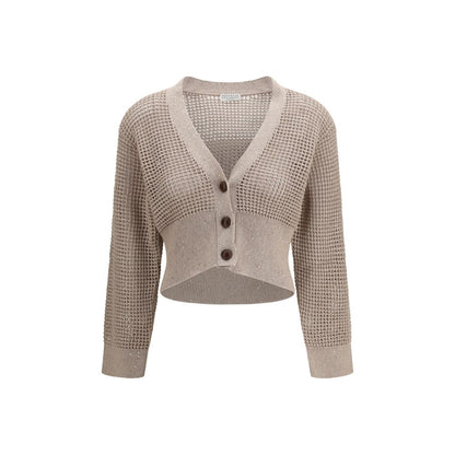 Brunello Cucinelli Beige Cotton Cardigan 1728,72470364320,Beige,Brunello Cucinelli,Cardigans - Sweaters - Clothing,Clothing,L,M,New with tags,Sweaters - Clothing,Women