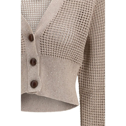 Brunello Cucinelli Beige Cotton Cardigan 1728,72470364320,Beige,Brunello Cucinelli,Cardigans - Sweaters - Clothing,Clothing,L,M,New with tags,Sweaters - Clothing,Women