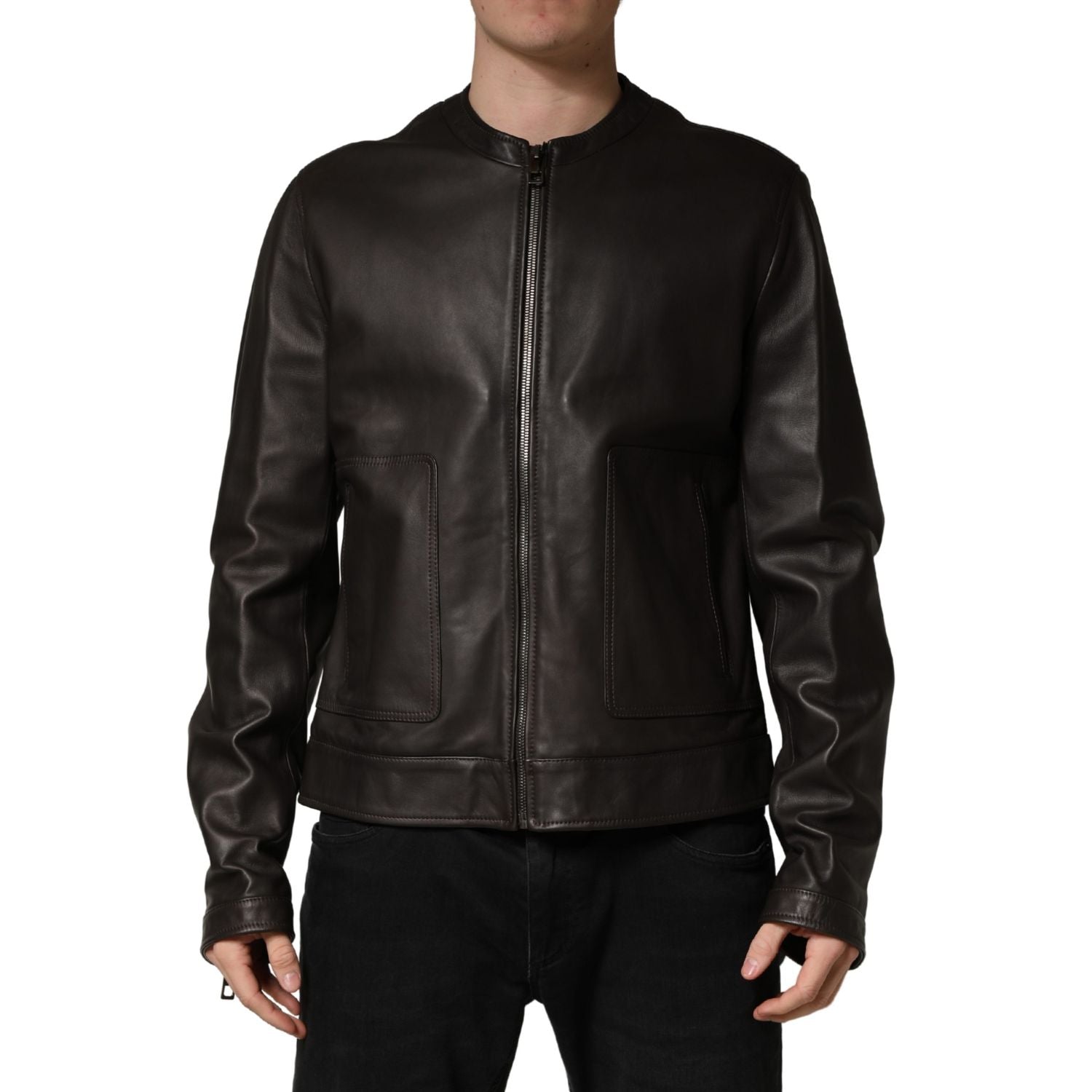 Dolce & Gabbana Black LambskinLeather Full Zip Biker Jacket