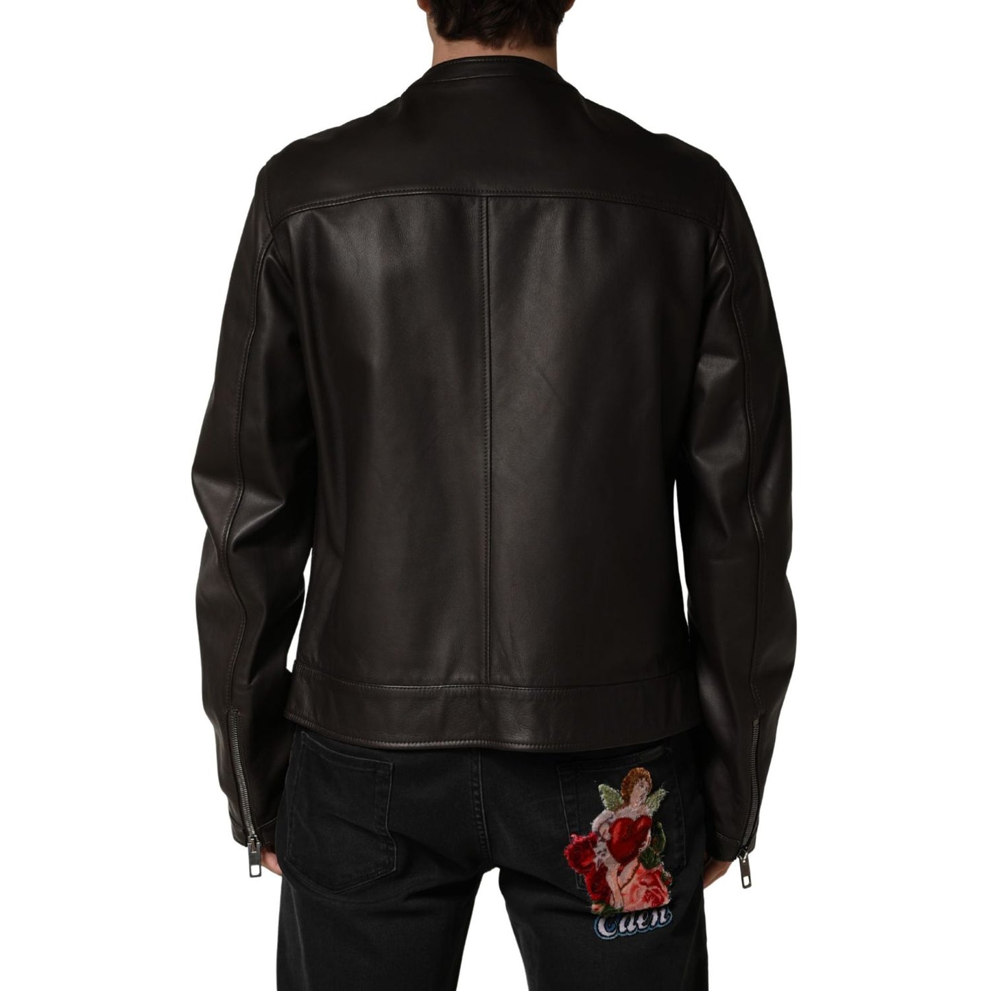Dolce & Gabbana Black LambskinLeather Full Zip Biker Jacket