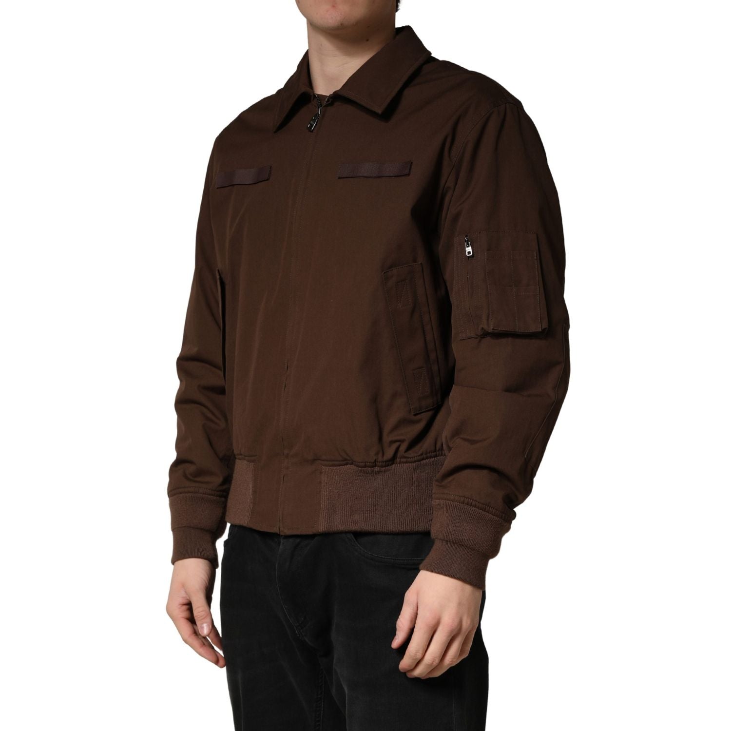 Dolce & Gabbana Brown Cotton Stretch Full Zip Bomber Jacket