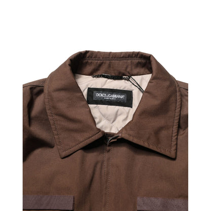 Dolce & Gabbana Brown Cotton Stretch Full Zip Bomber Jacket