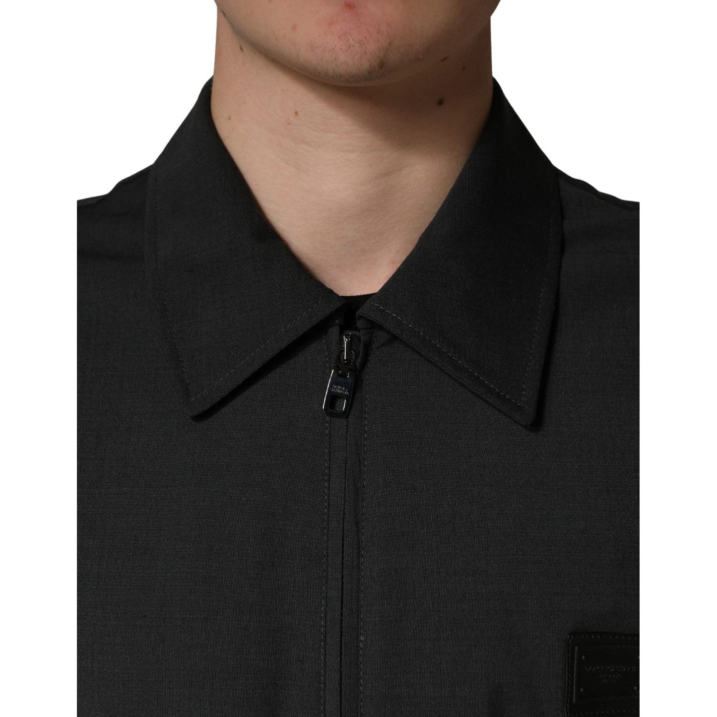 Dolce & Gabbana Black Wool Logo Full Zip Men Bomber Jacket