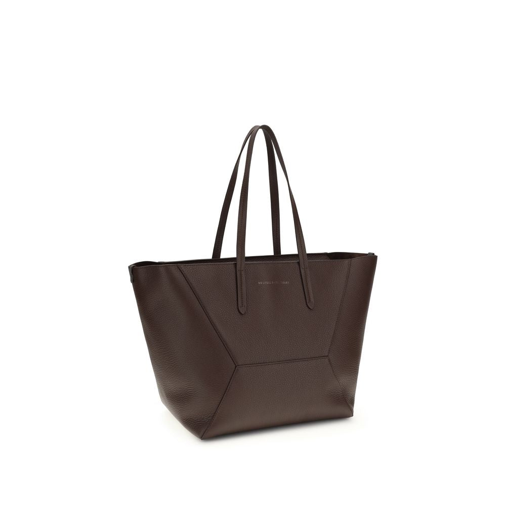 Brunello Cucinelli Brown Calf Leather Bos Taurus Shoulder Bag