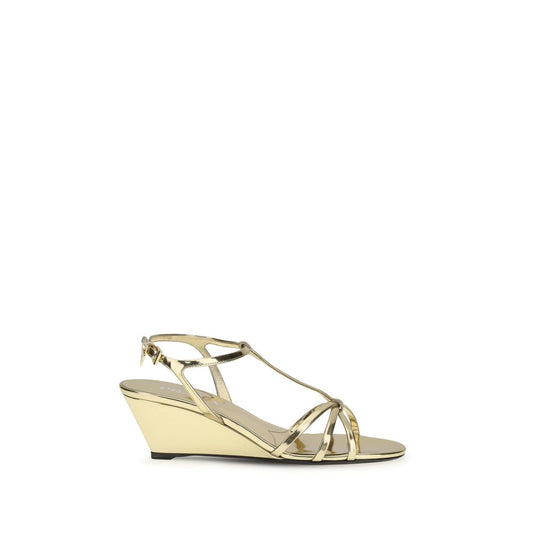 Prada Gold Calf Leather Bos Taurus Wedge Sandals 1728,72470364320,EU36/US6,EU37.5/US7.5,EU37/US7,EU38/US8,EU39/US9,EU40/US10,Gold,New with tags,Prada,Sandals - Shoes,Shoes,Wedges - Sandals - Shoes,Women